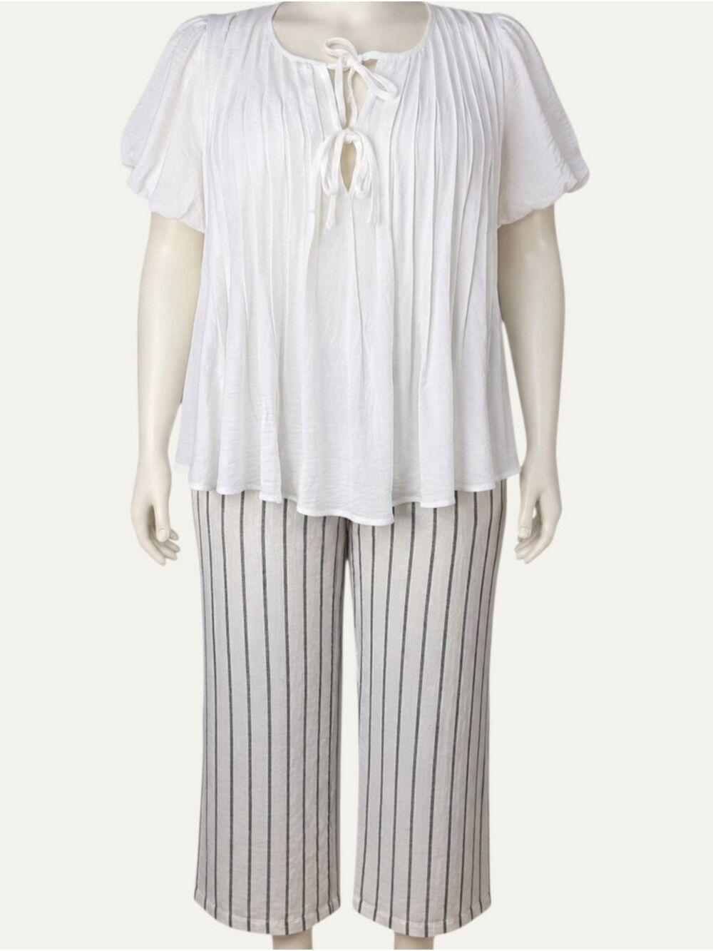 Haptics Lilianna White Pintuck Puff Sleeve Bow Tie Blouse Medium NWT Boho